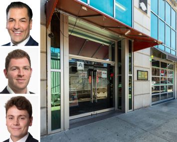 Meridian Retail's James Famularo (top), Jacob Mayer (center) and Marcelo Demoraes, and 31-19 Newton Avenue, Queens.