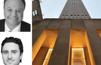 Newmark's Jason Pruger (top) and Jason Stein, and 45 Rockefeller Plaza.