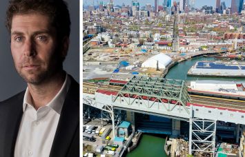 Two Trees' Jed Walentas and an aerial view of Gowanus, Brooklyn.