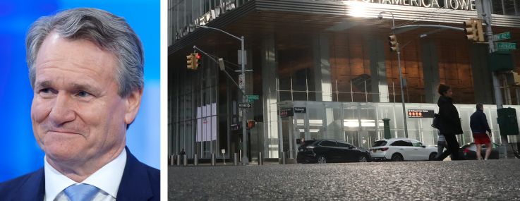 The Durst Organization's Jody Durst (top), Bank of America's Brian Moynihan, and One Bryant Park.