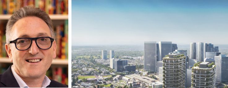 Cain's Jonathan Goldstein (top), Vici Properties' Ed Pitoniak, and a rendering of One Beverly Hills.