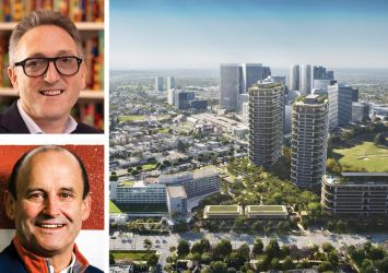 Cain's Jonathan Goldstein (top), Vici Properties' Ed Pitoniak, and a rendering of One Beverly Hills.