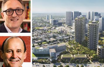 Cain's Jonathan Goldstein (top), Vici Properties' Ed Pitoniak, and a rendering of One Beverly Hills.