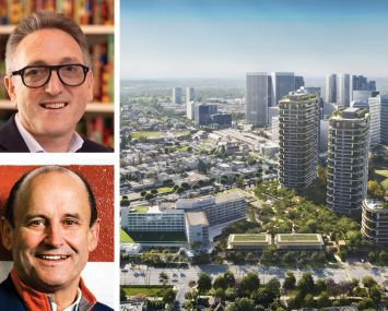 Cain's Jonathan Goldstein (top), Vici Properties' Ed Pitoniak, and a rendering of One Beverly Hills.