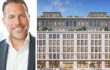 Madison Realty Capital's Josh Zegen and a rendering of the Southend Lofts at 38 Jackson Street, Hoboken, N.J.