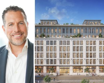 Meridian Realty Capital's Josh Zegen and a rendering of the Southend Lofts at 38 Jackson Street, Hoboken, N.J.