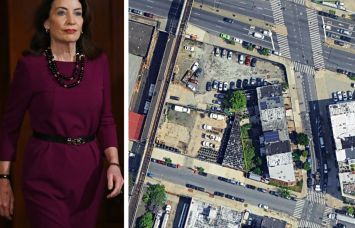 Gov. Kathy Hochul and a satellite view of 1119 Pacific Street, Brooklyn.