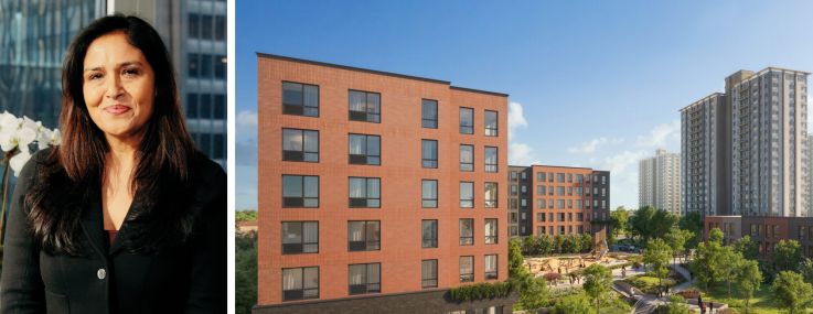M&T Bank's Lopa Kolluri and a rendering of Westpark Apartments in West Philadelphia, Pa.