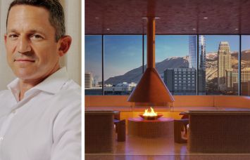 The Domain Companies's co-CEO Matt Schwartz and a rendering of a planned IHG Hotels & Resorts’ Kimpton luxury hotel in Salt Lake City.