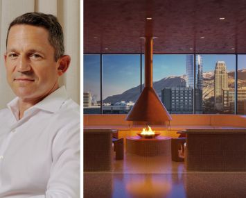 The Domain Companies's co-CEO Matt Schwartz and a rendering of a planned IHG Hotels & Resorts’ Kimpton luxury hotel in Salt Lake City.