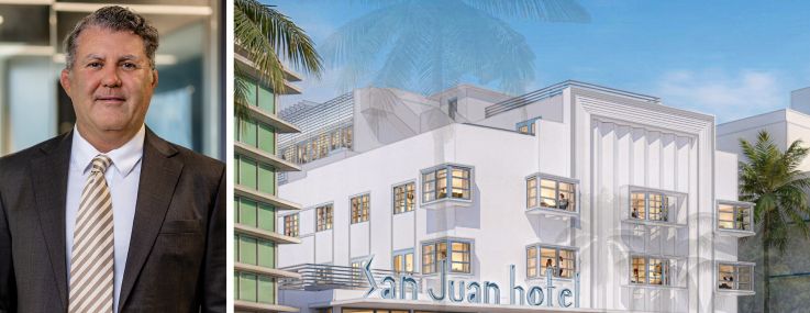 The lawyer representing the owners, Michael Larkin of Bercow Radell Fernandez Larkin & Tapanes and a rendering of the San Juan Hotel in Miami, Fla.