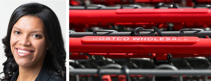 MCB Real Estate's P. David Bramble (top) and Gina Baker Chambers, and shopping carts lined up at a Costco.