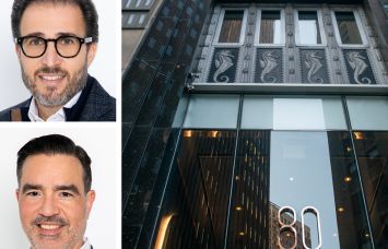 Broad Street Development's Raymond Chalmé (top) and Daniel Blanco, and 80 Broad Street.