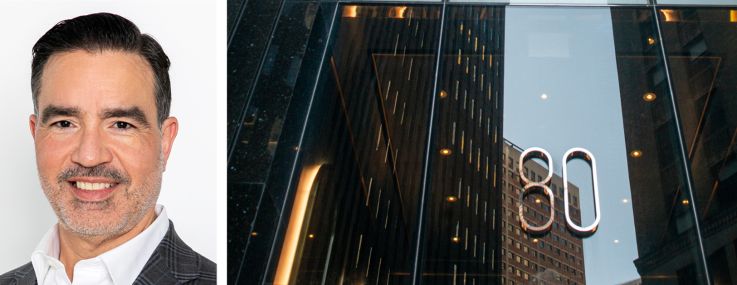 Broad Street Development's Raymond Chalmé (top) and Daniel Blanco, and 80 Broad Street.