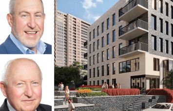Avison Young's Scott Singer (top) and Andy Singer, and a rendering of The Residence at Bay Terrace in Queens.