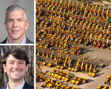 Alterra IOS's Scott Whittle (top), Cooper-Horowitz's Justin Horowitz, and construction equipment on an outdoor storage lot.