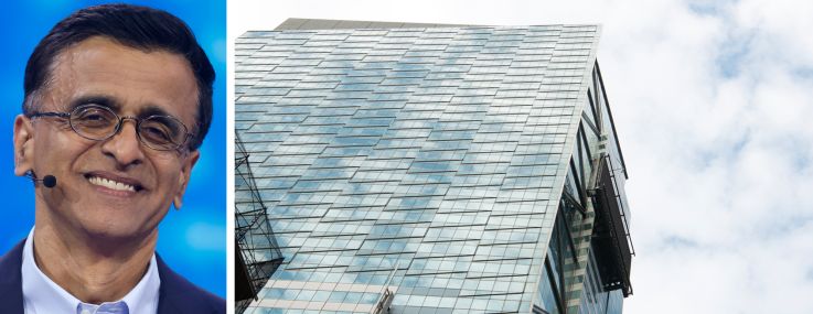 Snowflake CEO Sridhar Ramaswamy and 7 Times Square.