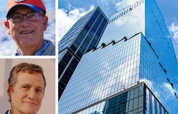 Point72's Steve Cohen (top), Tishman Speyer's Rob Speyer, and The Spiral at 66 Hudson Yards.