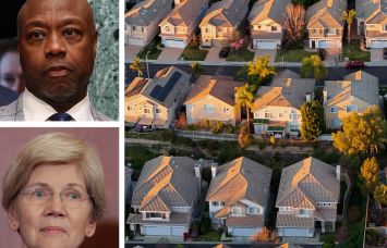 Sen. Tim Scott (top), Sen. Elizabeth Warren, and single-family homes.