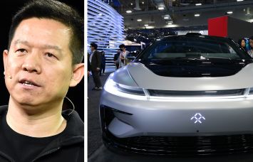 Faraday Future co-CEO YT Jia and a Faraday Future vehicle at the Consumer Electronics Show.
