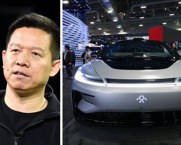 Faraday Future co-CEO YT Jia and a Faraday Future vehicle at the Consumer Electronics Show.