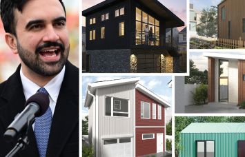 Mayor Zohran Mamdani and a sample of renderings of pre-approved ancillary dwelling units.