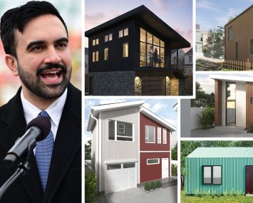 Mayor Zohran Mamdani and a sample of renderings of pre-approved ancillary dwelling units.
