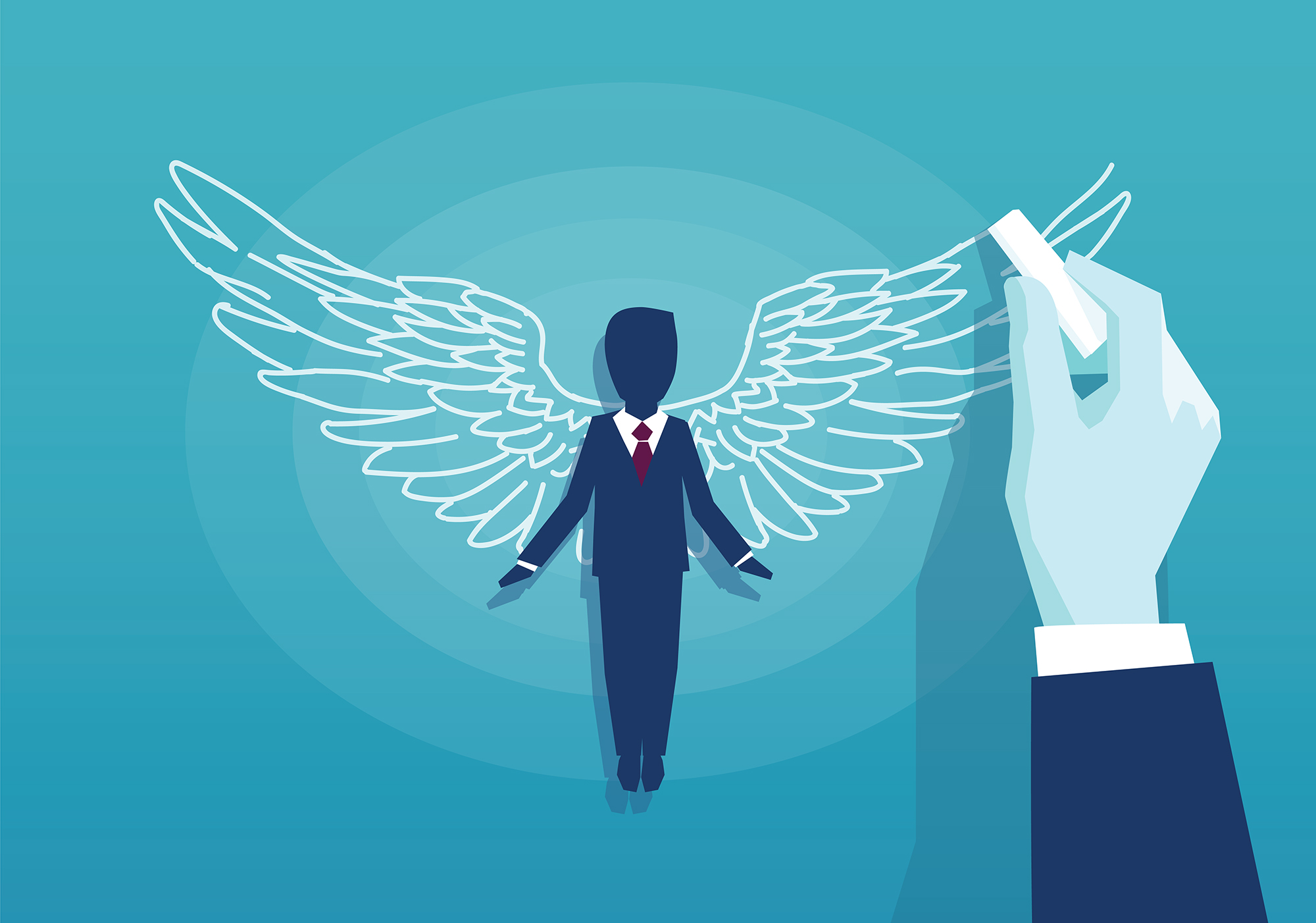 Illustration of someone drawing an angel in chalk.