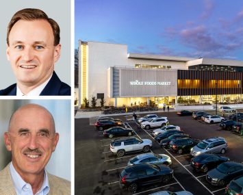 CBRE's David Gavin (top) and Jeff Dunne, and 110 High Ridge Road, Stamford, Conn.