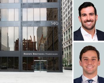140 Broadway, CBRE's Alex Leopold (top) and Connor Desimone.
