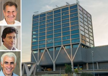 CIM Group's Avi Shemesh (top), Richard Ressler (center), and Shaul Kuba, and 2 MiamiCentral.