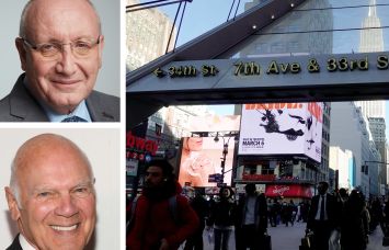 Cushman & Wakefield's Bruce Mosler (top), Vornado's Steven Roth, and an entrance to Penn Station.