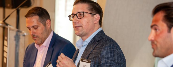 Chris Allman speaks during a panel at the Commercial Observer Industrial, Data Centers, and Logistics Forum.