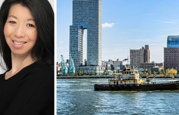 Empire State Realty Trust's Christina Chiu and the Williamsburg, Brooklyn, waterfront.