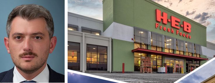 CBRE Investment Management's Colin Rosenbaum (top left), MCB Real Estate's P. David Bramble (bottom left), Marketplace Shopping Center in Temple, Texas (top right), Riverview Shopping Center in Durham, N.C. (far right), and Kauai Village Shopping Center in Kapa'a, Hawaii.