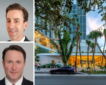 Newmark's Conor Lalor (top) and Adam Spies and Miami Worldcenter.