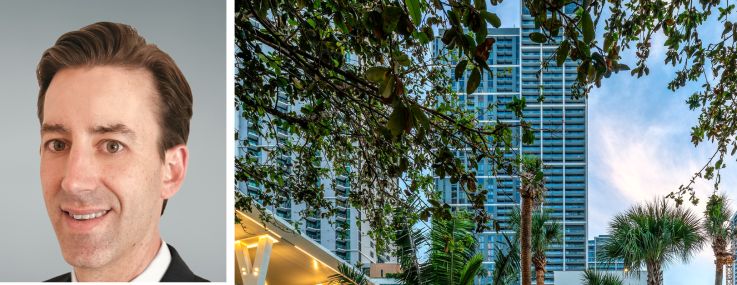 Newmark's Conor Lalor (top) and Adam Spies and Miami Worldcenter.