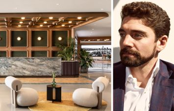 An interior of Convene, 30 Hudson Yards and Ryan Simonetti, CEO and co-founder of CHG.