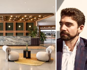 An interior of Convene, 30 Hudson Yards and Ryan Simonetti, CEO and co-founder of CHG.