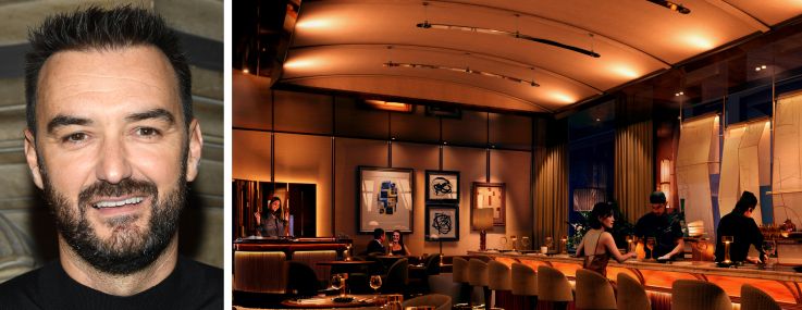 Chef Cyril Lignac and a rendering of the planned Bar des Prés at 345 Park Avenue.