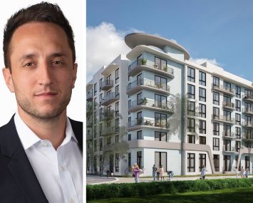 Daniel Jacobs, managing partner at Asia Capital Real Estate, and a rendering of Adela II at MiMo Bay in Miami.