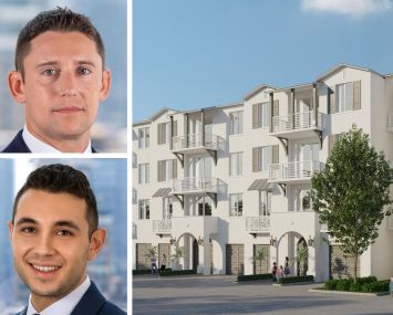 Dwight Mortgage Trust's David Scheer (top) and Evan Froman, and a rendering of the Sereno multifamily project in Sunrise, Fla.