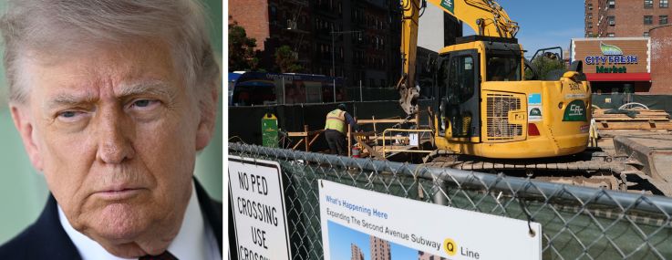 President Donald Trump and construction on the Second Avenue Subway line in October 2025.