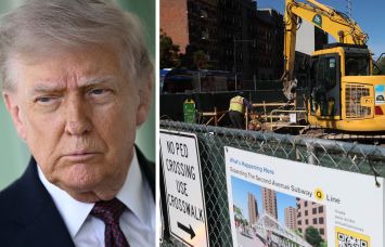 President Donald Trump and construction on the Second Avenue Subway line in October 2025.
