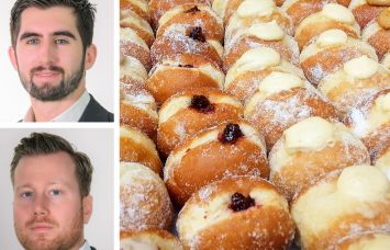 KSR's Dorell Melloul (top) and Marc Sitt, and doughnuts from Bread Ahead Bakery.