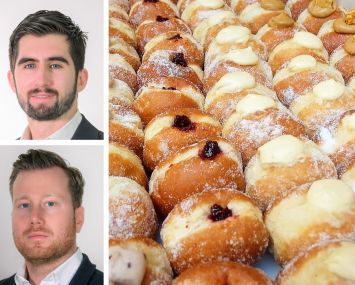 KSR's Dorell Melloul (top) and Marc Sitt, and doughnuts from Bread Ahead Bakery.