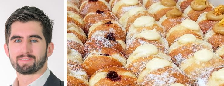 KSR's Dorell Melloul (top) and Marc Sitt, and doughnuts from Bread Ahead Bakery.