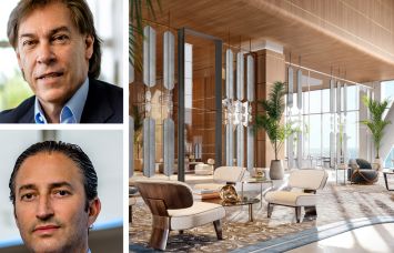 Fortune International's Edgardo DeFortuna (top), Chateau Group's Manuel Grosskopf, and a rendering of St. Regis Residences, Sunny Isles North Tower lobby.