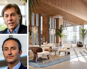 Fortune International's Edgardo DeFortuna (top), Chateau Group's Manuel Grosskopf, and a rendering of St. Regis Residences, Sunny Isles North Tower lobby.