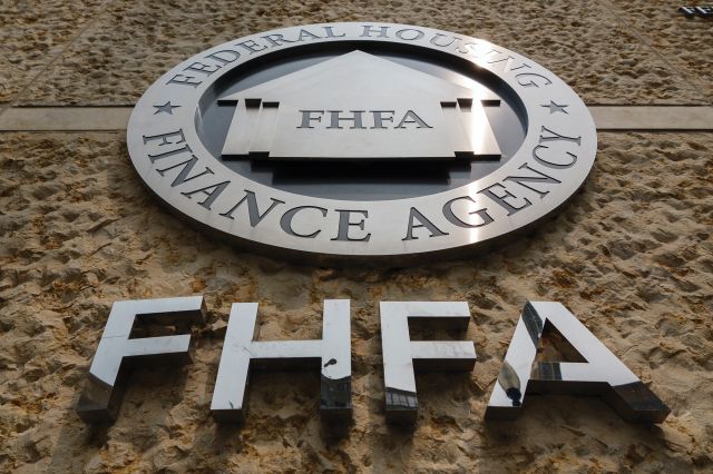 logo is displayed outside of the Federal Housing Finance Agency (FHFA) offices in Washington D.C.